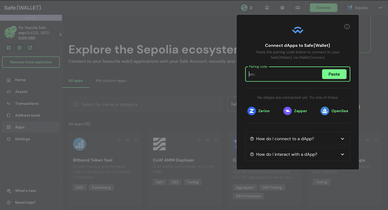 Gnosis Safe multisig wallet interface