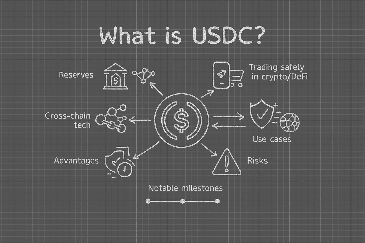Conceptual image representing USDC stablecoin depeg event in March 2023, featuring digital dollar coins and a sense of market instability, suitable for DeFi risk discussions.