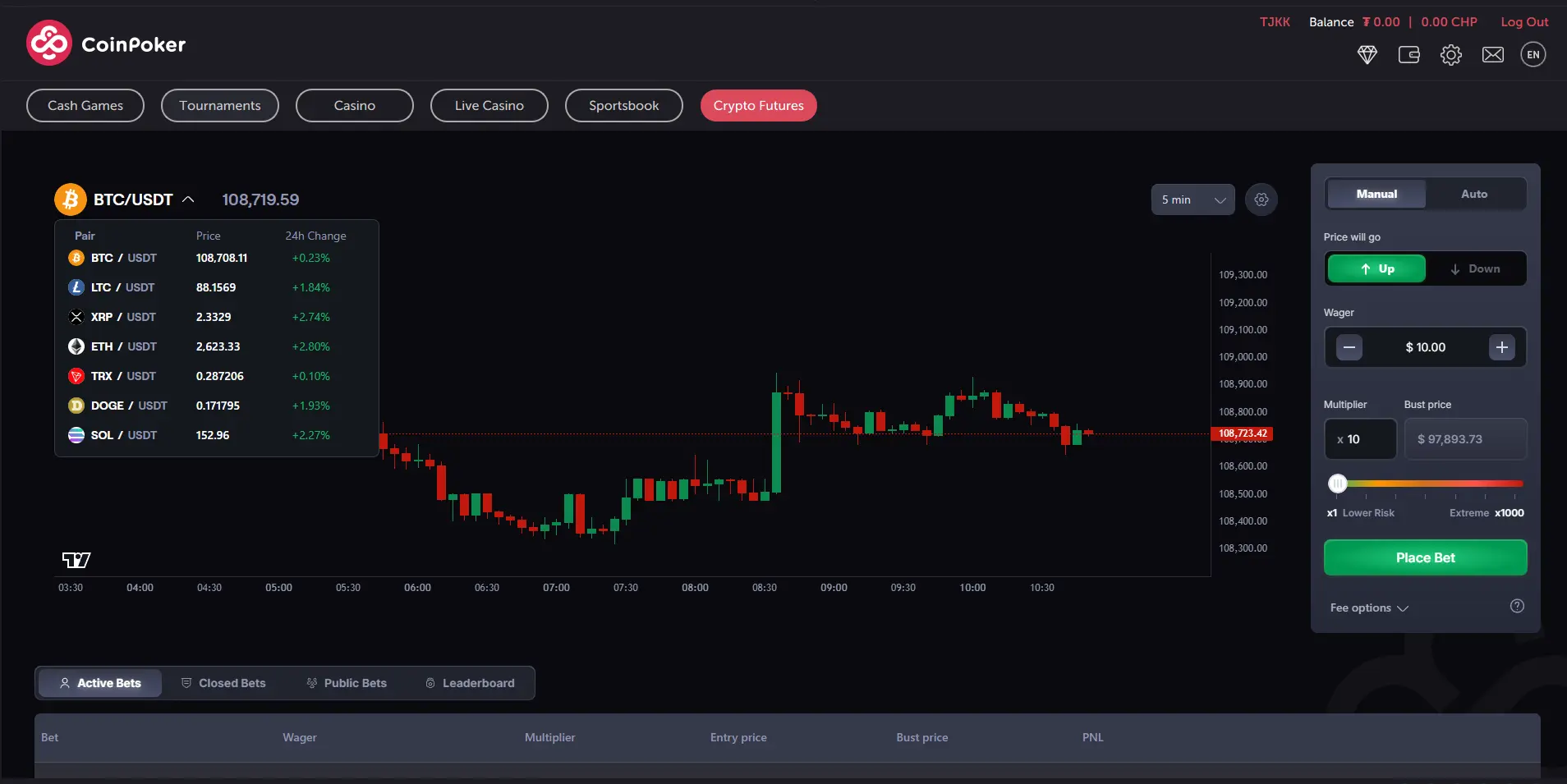 dYdX USDT perpetual swap trading screen